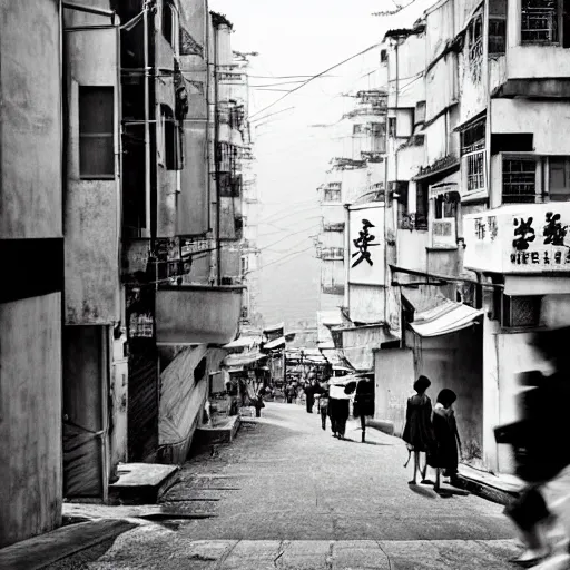 Prompt: hongkong street life by fan ho,