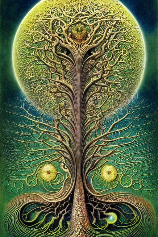 Image similar to tree of life by roger dean and andrew ferez, art forms of nature by ernst haeckel, divine chaos engine, symbolist, visionary, art nouveau, botanical fractal structures, organic, detailed, realistic, surreality