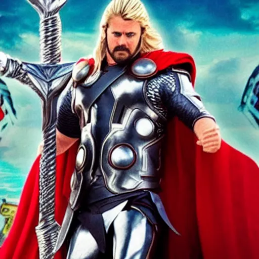 Image similar to film still of rocking star yash as thor in thor ragnarok