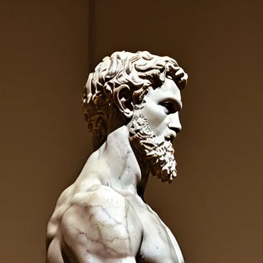 Image similar to marble statue of Michelangelo\'s David made of chocolate, museum photo, 4k, detailed, uncropped, full body