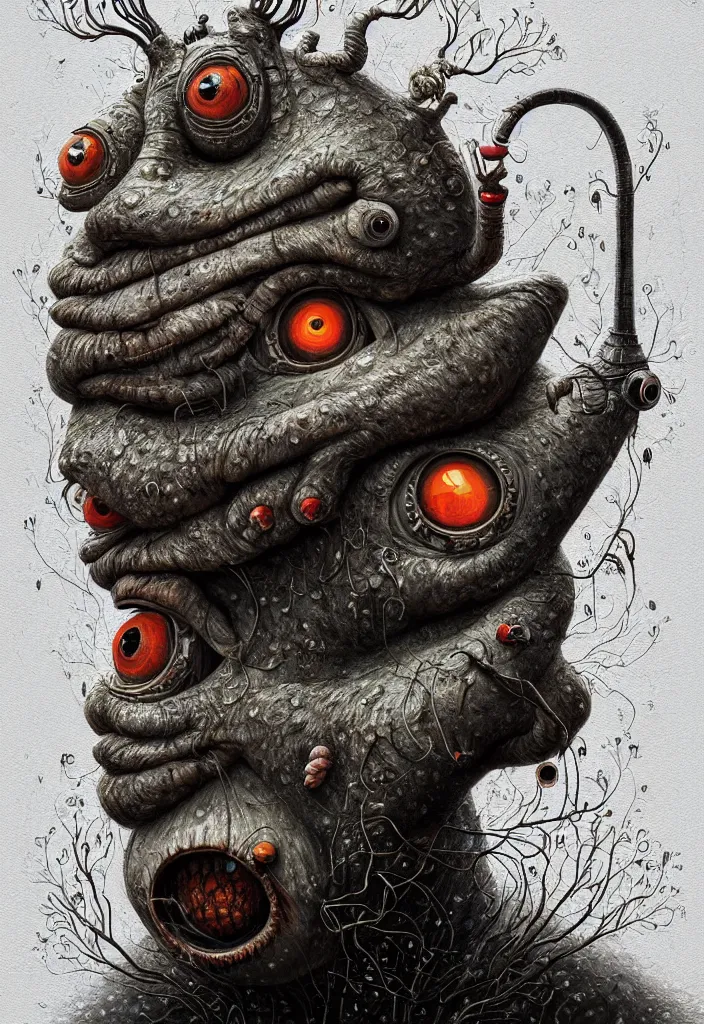 Image similar to anthropomorphic highly detailed cute funny neon giant gediminas pranckevicius portrait of a monster in the sinister valley of despair, one mouth, one nose, two eyes, oil painting by tomasz jedruszek, cinematic lighting, pen and ink, anthropomorphic intricate, elegant, highly detailed, digital painting, artstation,