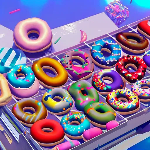 Prompt: 1 milion donuts, unreal engine, realistic, colourful