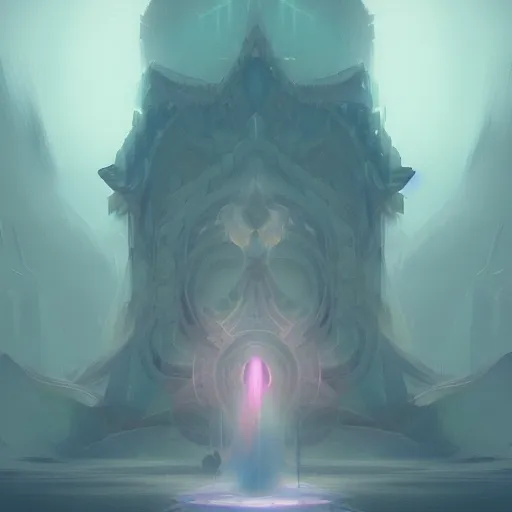 Image similar to misty chromatic astral temple , stylish, lsd, trending on artstation, cinematic, artwork by WLOP