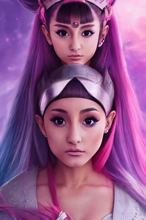 Image similar to highly detailed beautiful photo of a ariana grande as a young female samurai, practising sword stances, symmetrical face, beautiful eyes, pink hair, realistic anime art style, 8 k, award winning photo, pastels colours, action photography, 1 / 1 2 5 shutter speed, sunrise lighting