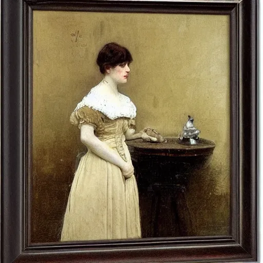 Prompt: young victorian woman in the forgotten archives by alfred stevens