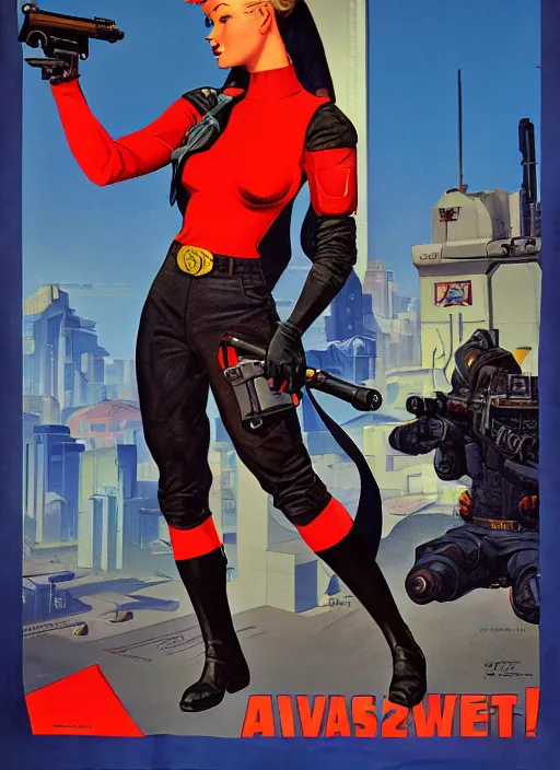 Prompt: american propaganda poster. cyberpunk assassin. portrait by jean giraud and anton otto fischer and john philip falter and will eisner and gil elvgren. realistic proportions. tf 2, overwatch.