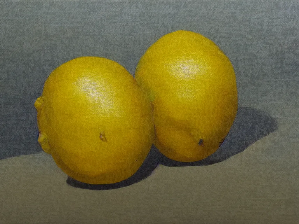 Prompt: oil on canvas painting of one lemon