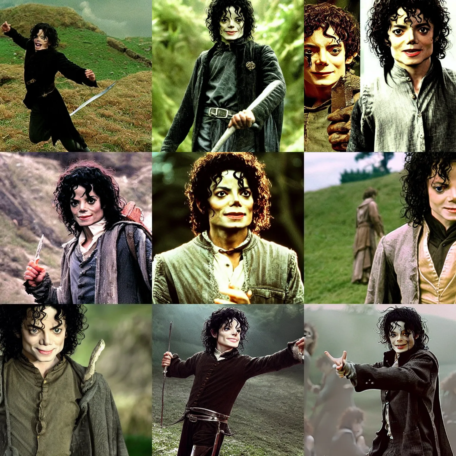 Prompt: Michael Jackson as Frodo Baggins, still image from Lord of the Rings
