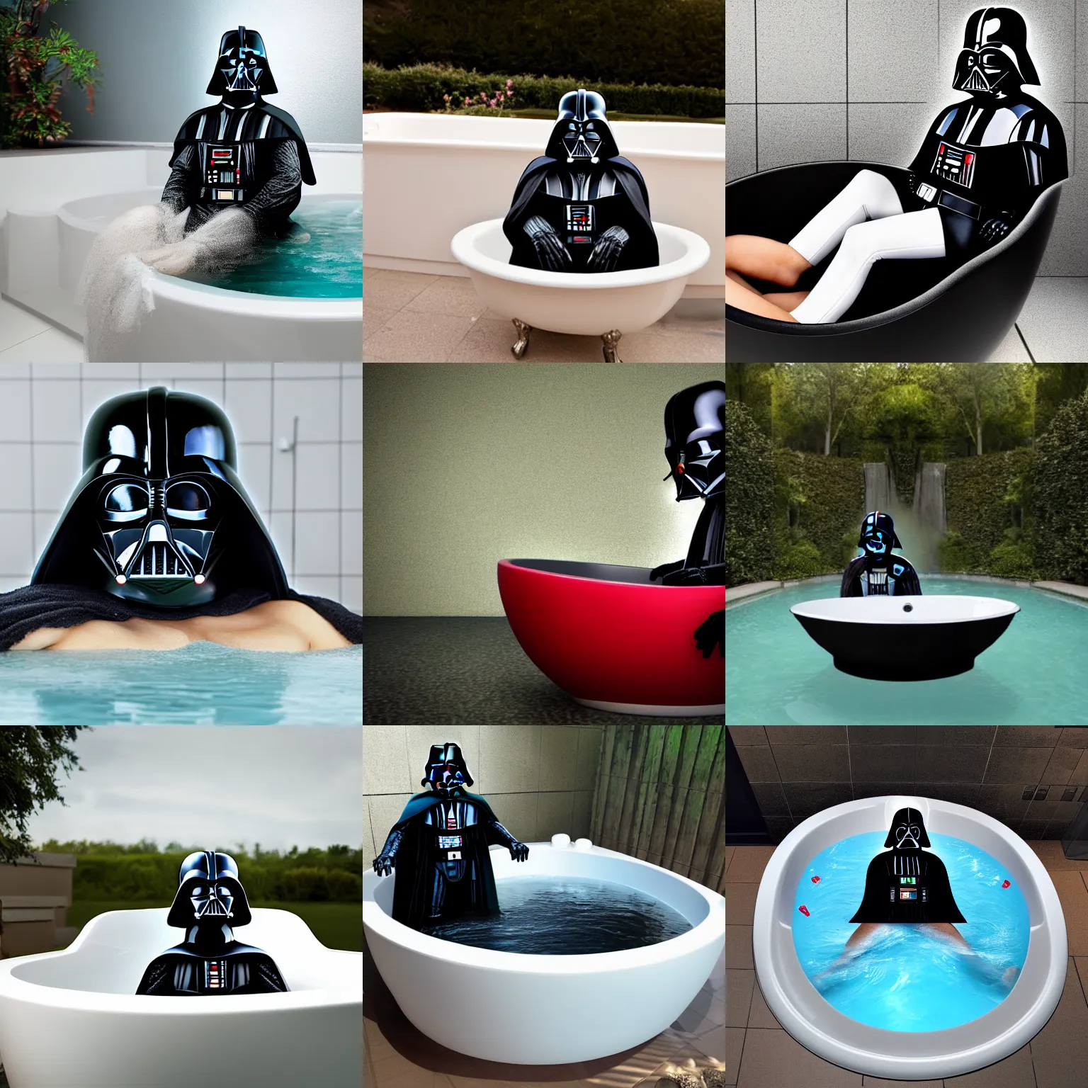 Prompt: Darth vader sitting in a jaccuzi (with suit on)