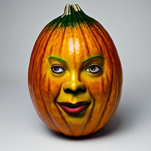 Prompt: gourd with face of amber heard hybrid intercross mix as a gourd
