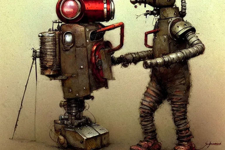 Prompt: adventurer ( ( ( ( ( 1 9 5 0 s retro future robot android rat digging machine. muted colors. ) ) ) ) ) by jean baptiste monge!!!!!!!!!!!!!!!!!!!!!!!!! chrome red