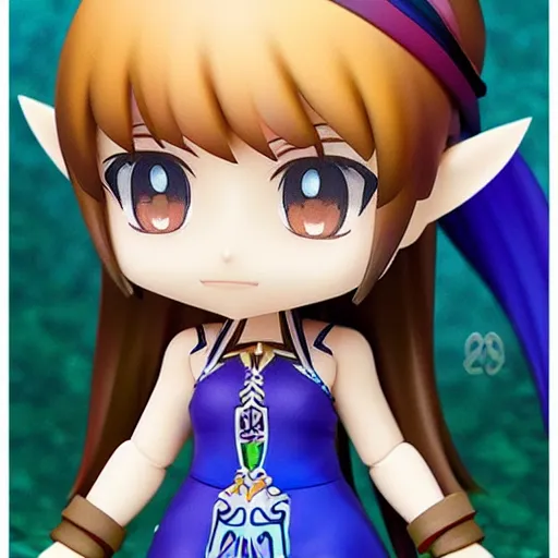 Image similar to beautiful water color concept art of face detailing cute girl in the style of nendoroid and Toon Zelda , anime style, close-up