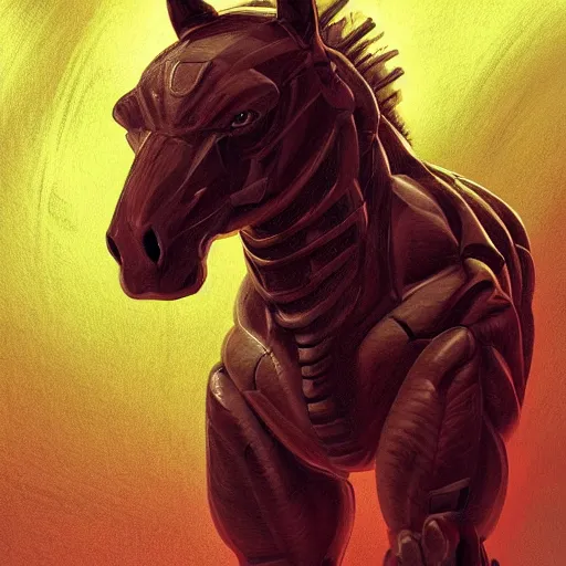 Image similar to a hulking musclebound male anthro horse wearing a tactical suit in a research facility, black suit with red highlights, exaggerated physique, highly detailed, anthro art, furaffinity, digital painting, artstation, sharp focus, smooth, concept art, illustration, art by artgerm, greg rutkowski, wlop