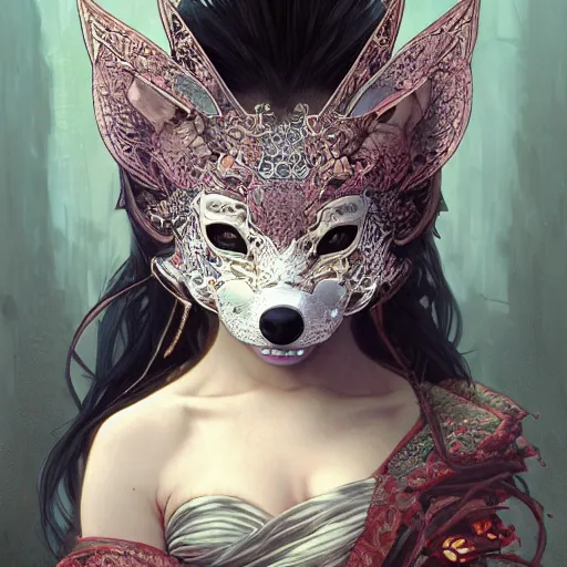 Prompt: a Photorealistic dramatic fantasy render of a beautiful woman wearing a beautiful intricately detailed Japanese Wolf Kitsune mask and clasical Japanese Kimono by WLOP,Artgerm,Greg Rutkowski,Alphonse Mucha, Beautiful dynamic dramatic dark moody lighting,shadows,cinematic atmosphere,Artstation,concept design art,Octane render,8K The seeds for each individual image are: [3035532643, 3503300927, 2639219207, 2687850024, 302437913, 600948379, 1777320825, 1976778855, 4127115345]