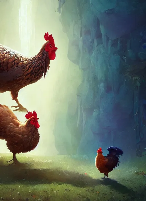 Image similar to a hen and her two children in a colorful movie by nuri iyem, james gurney, james jean, greg rutkowski, anato finnstark. pixar. hyper detailed, 5 0 mm, award winning photography, perfect faces