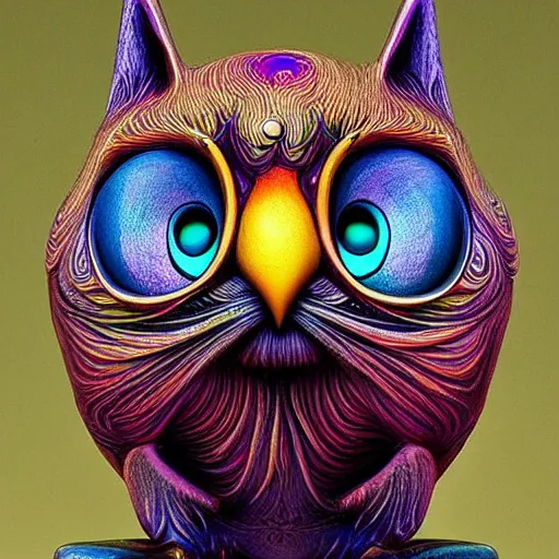 Prompt: psychedelic cat owl figure by naoto hattori, android jones and chris dyer