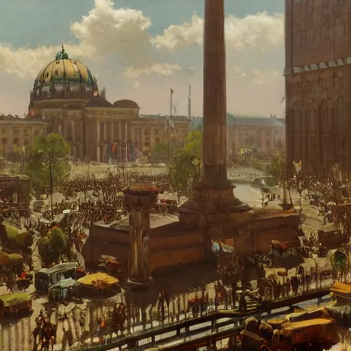 Image similar to detailed cinematic wide shot of berlin 1 9 3 0 german flag smooth, sharp focus, ultra realistic, spring light, painting by gaston bussiere, craig mullins, j. c. leyendecker