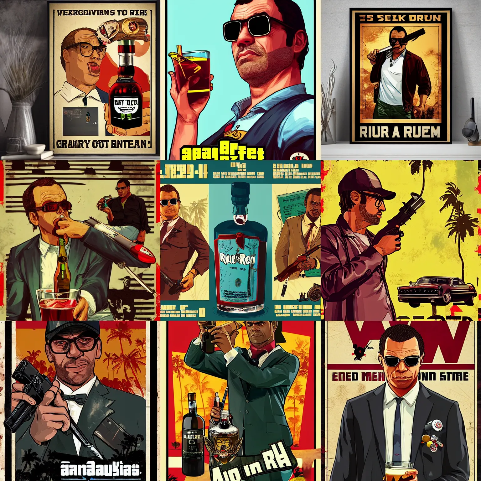 Image similar to Nerd drinking rum, detailed, GTA V poster