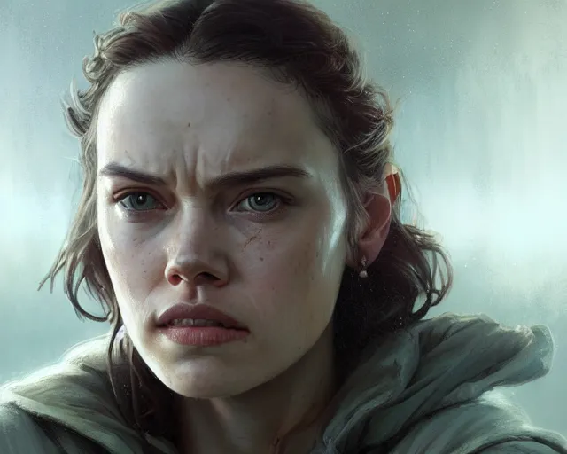 Image similar to highly detailed portrait of daisy ridley, in the walking dead, stephen bliss, unreal engine, fantasy art by greg rutkowski, loish, rhads, ferdinand knab, makoto shinkai and lois van baarle, ilya kuvshinov, rossdraws, tom bagshaw, global illumination, radiant light, detailed and intricate environment