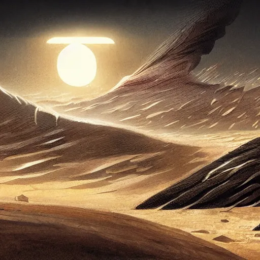 Prompt: Jodorowski's Dune lansdscapes, concept art, comic book, detailed