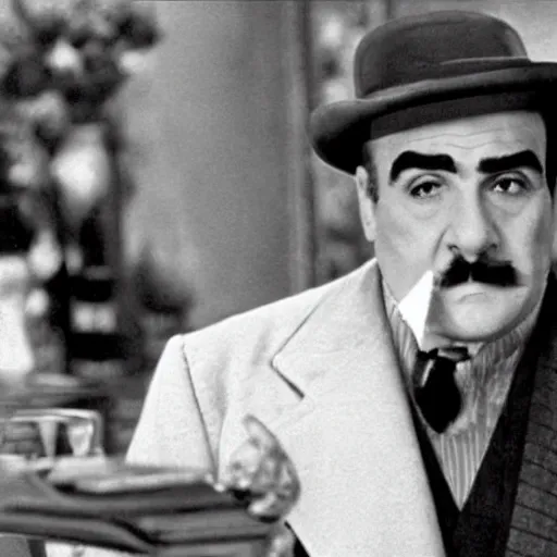 Image similar to scene of the hercule poirot tv serie featuring david suchet shaved