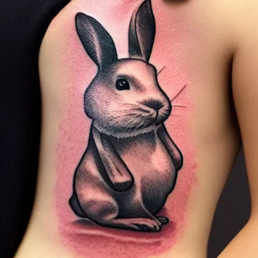 Prompt: a tattoo of a white rabbit