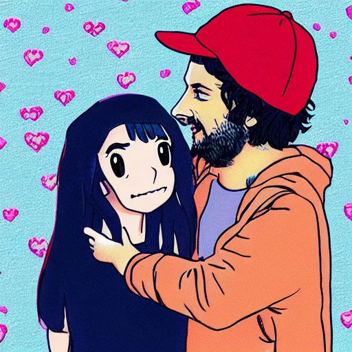 Image similar to hila klein holding hands with ethan klein, anime style, digital art, cute, teddy fresh