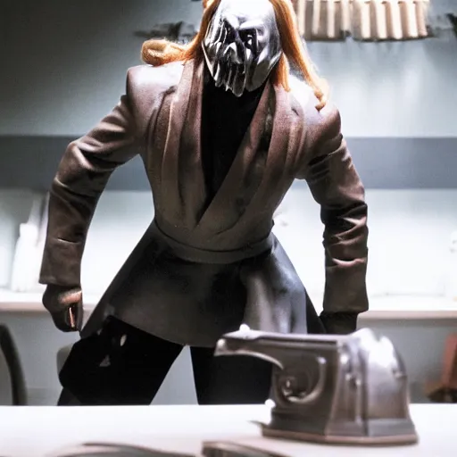 Image similar to arthas menethil as the american psycho, cinematic still