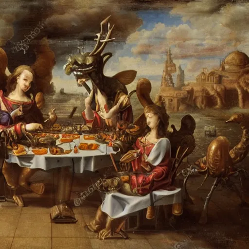 Prompt: aliens eating at macdonald's, flemish baroque