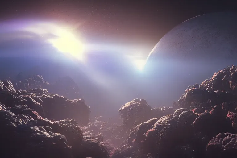 Image similar to beautiful alien planet, concept art trending on artstation, volumetric lighting, 8k