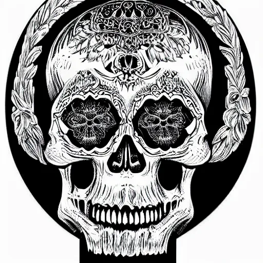 Image similar to black skull engraved with gothic ornaments