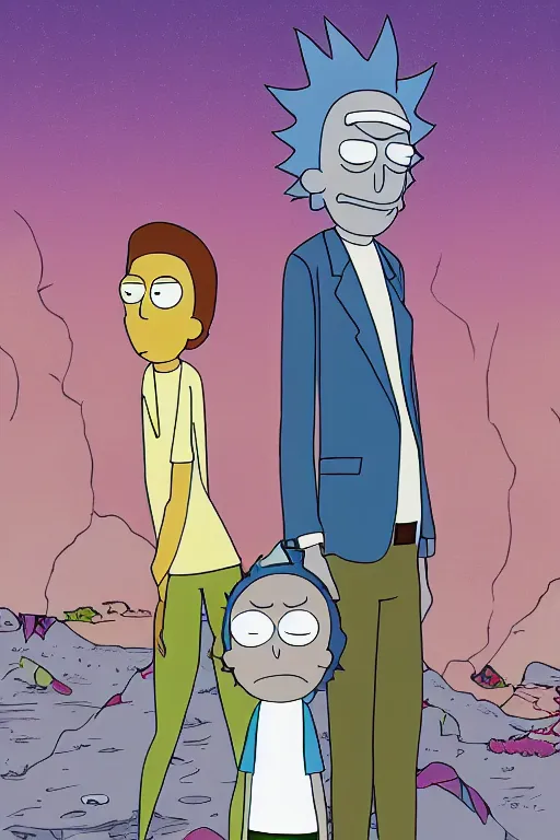 Prompt: a kodak photograph of rick and morty, creepy aesthetic,