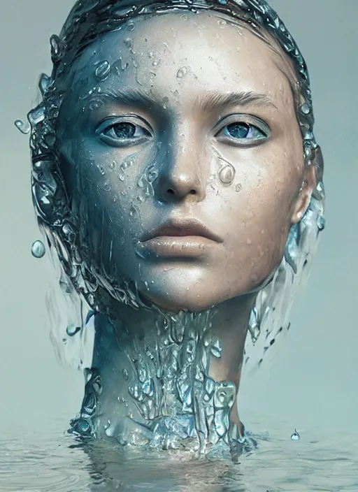 Image similar to sculpture made of water, girl portrait, future, shaman, harper's bazaar, vogue, magazine, wet, blue, concept art, ornate, luxury, elite, elegant, trending on artstation, by ruan jia, by Kenneth Willardt, by ross tran, by WLOP, by Andrei Riabovitchev,