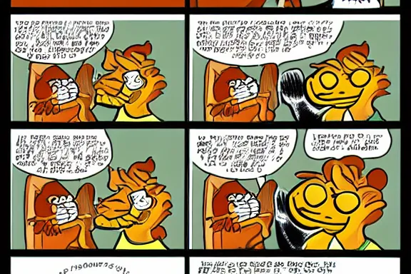 Prompt: a very intricate garfield comic starring garfield, award - winning crisp details