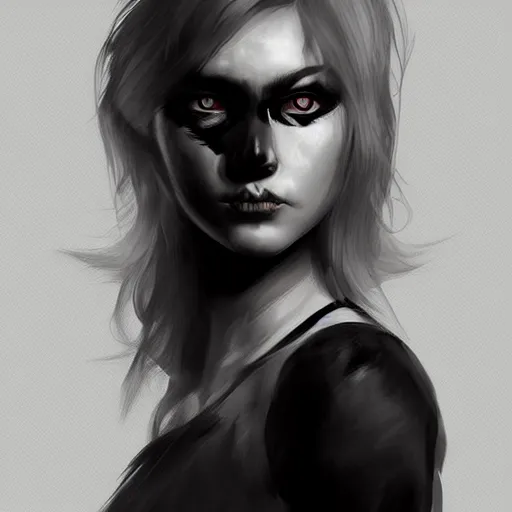 Prompt: woman with black eyes, dark, menacing, artstation, digital art