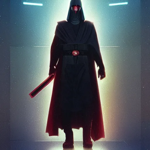 Image similar to keanu reeves as keanu reeves as darth revan by leonardo divinci, greg rutkowski, alphonse mucha, mystical cosmic lighting, octane render, artstation, rey tracing, golden ratio, rule of thirds, perfect composition