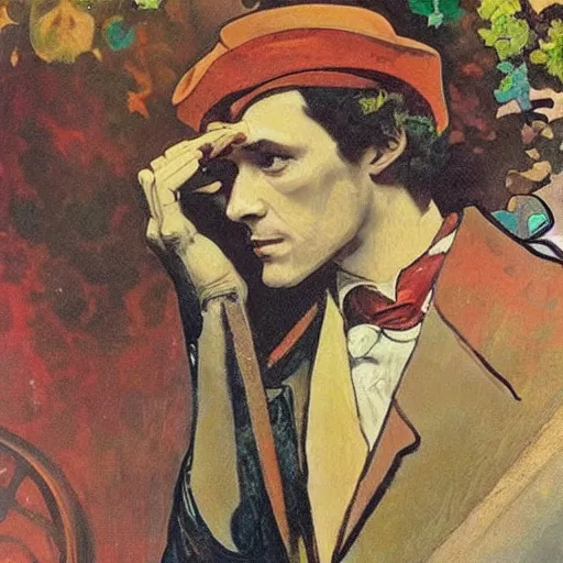 Prompt: sherlock holmes, modern, brush strokes, oil painting, alphonse mucha