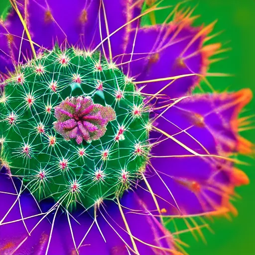 Prompt: microphotography of a flowering cactus, 4k UHD, 8k, 16k, 55mm lens