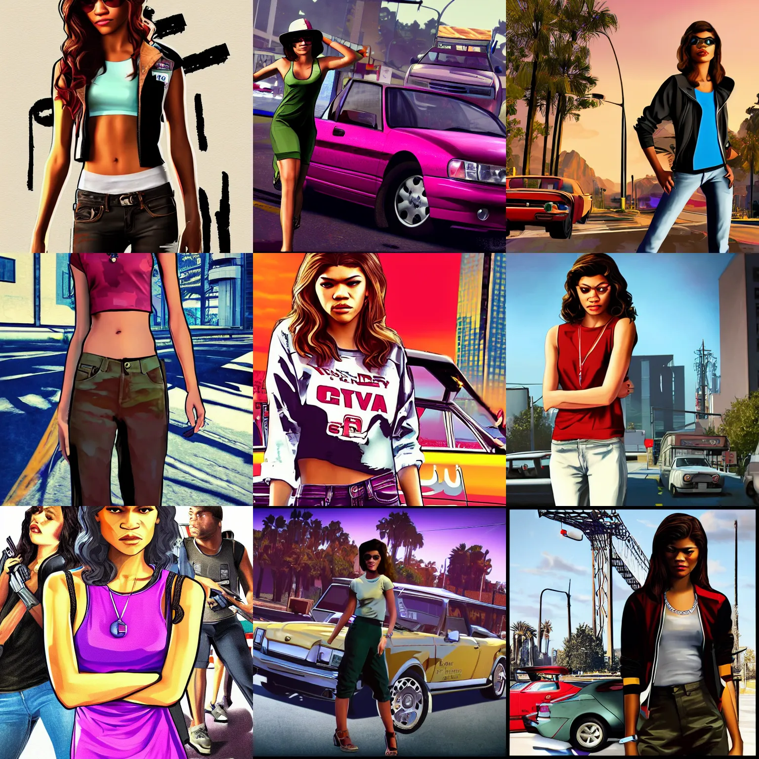 Prompt: zendaya gta v art