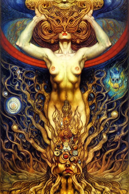 Image similar to Divine Chaos Engine by Karol Bak, Jean Delville, William Blake, Gustav Klimt, and Vincent Van Gogh, symbolist, visionary