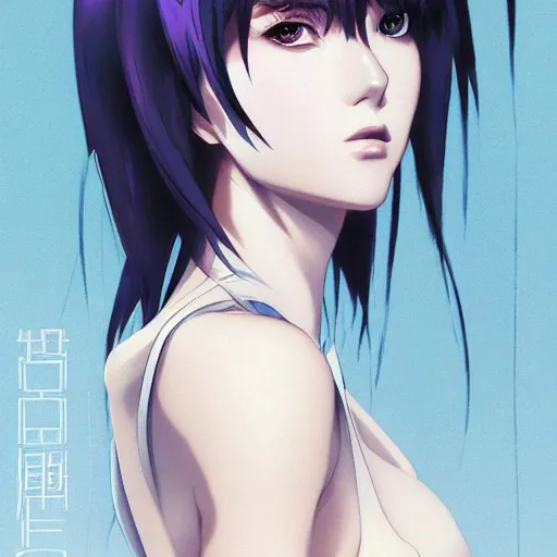 Image similar to An anime portrait of beautiful woman still from Ghost in the shell 1985 by Stanley Artgerm Lau ,WLOP, Rossdraws ,James Jean, Andrei Riabovitchev , symmetrical