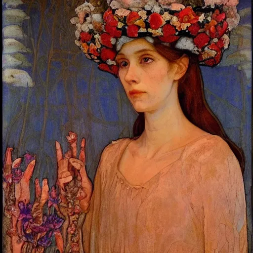 Prompt: the crown of bones and flowers, by Annie Swynnerton and Nicholas Roerich, elaborate costume, rich color, dramatic cinematic lighting, smooth, sharp focus, extremely detailed