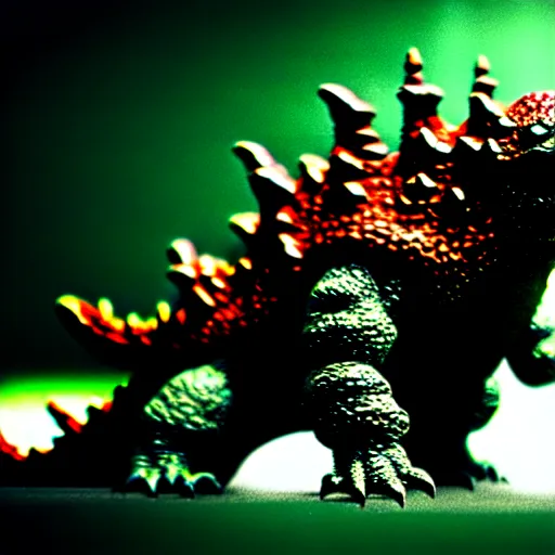 Prompt: a small godzilla running in a subway, photorealistic, macro lens, close-up