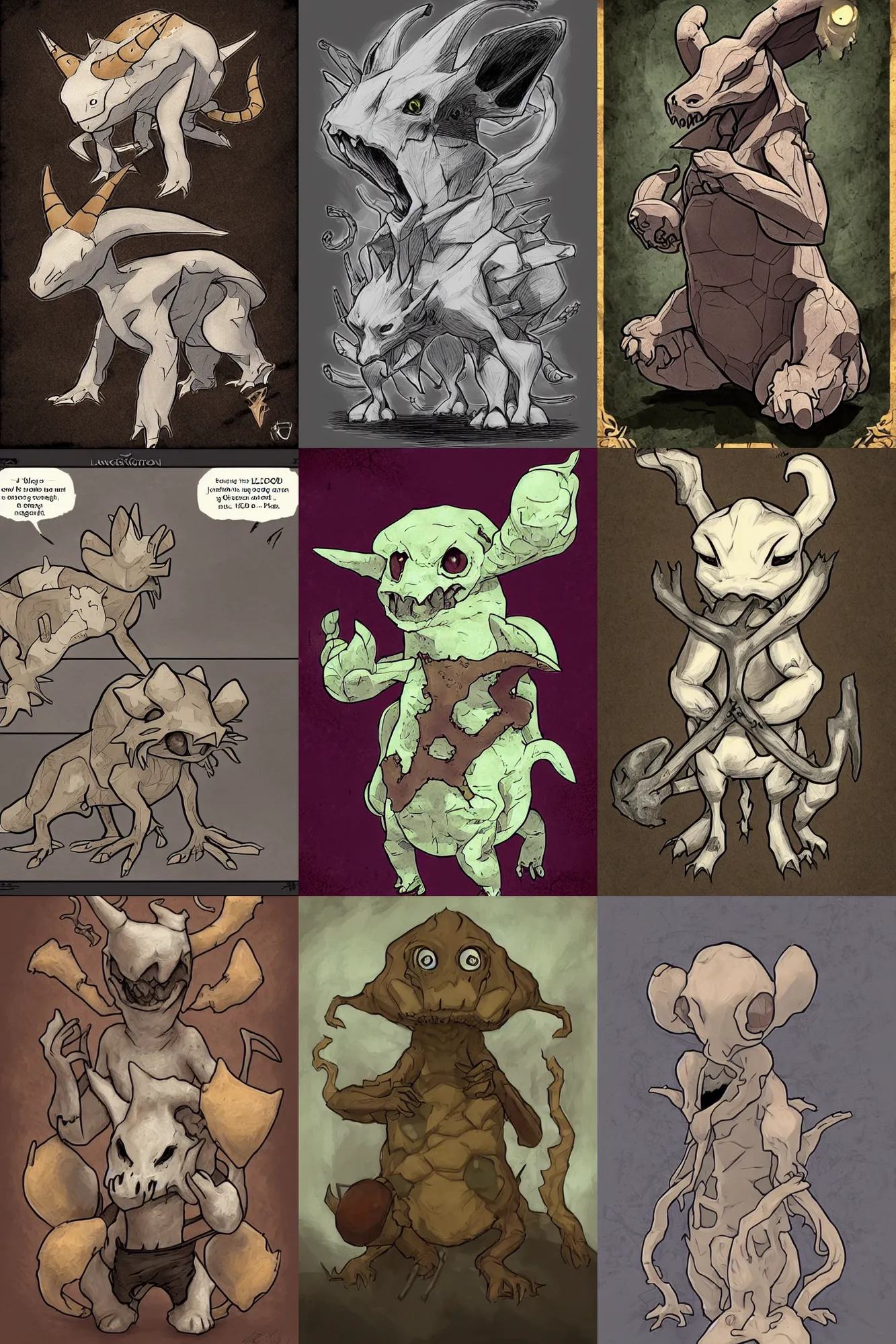 Image similar to Cubone mixed with a Wendingo from lovecraft picture in the style of and Greasley, Laurie and ross tran