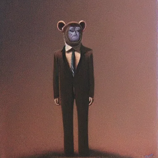 Image similar to Monkey in a suit made By Zdzislaw Beksinski