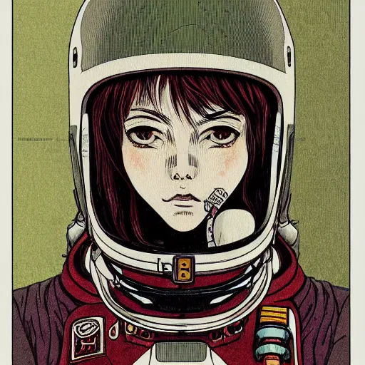 Image similar to portrait of female demon naraka astronaut painted in miyazaki color style drawn by katsuhiro otomo and takato yamamoto, high detail, intricate linework, sharp, smooth face, china doll face, high detail, manga and anime