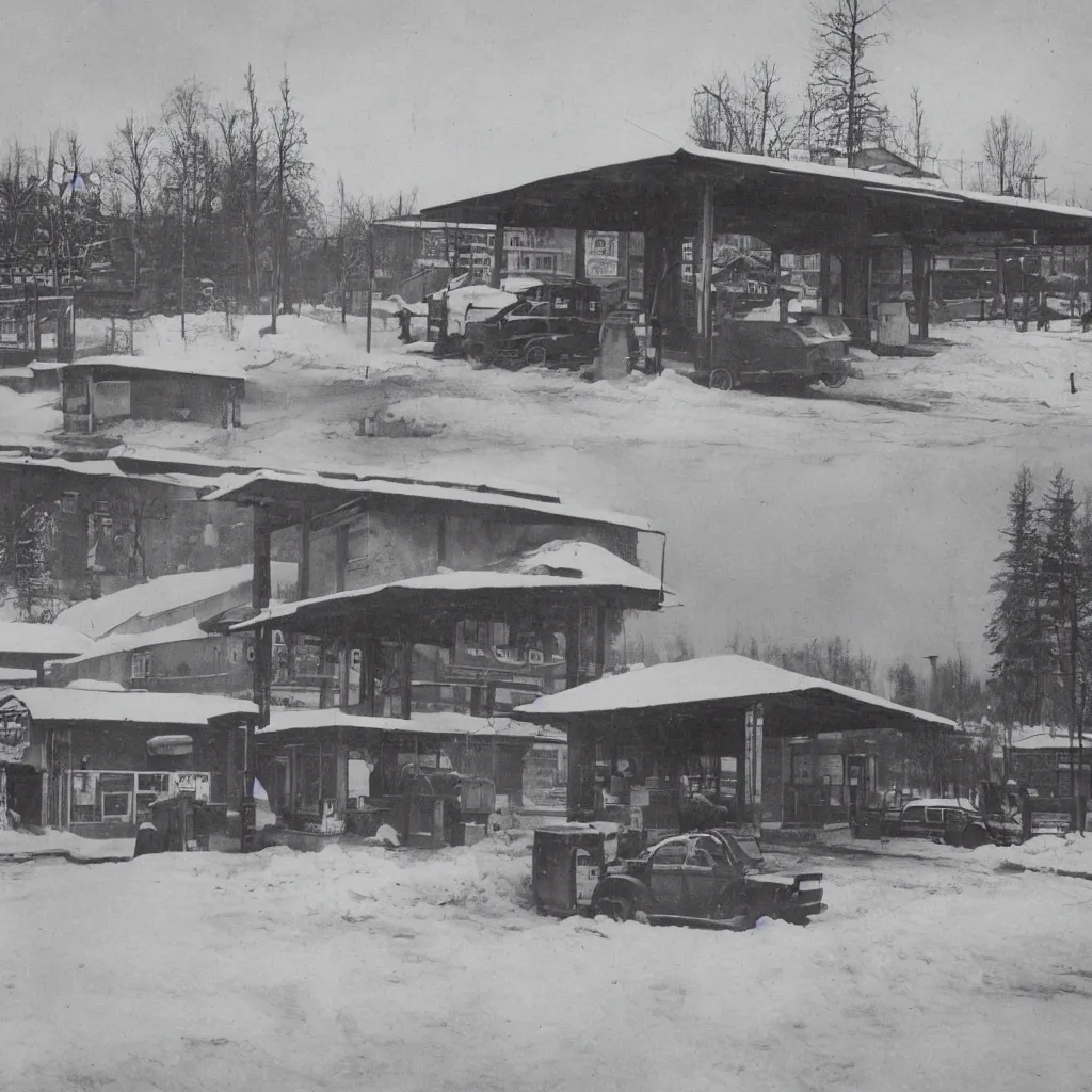 Prompt: photograph of a siberian gas station