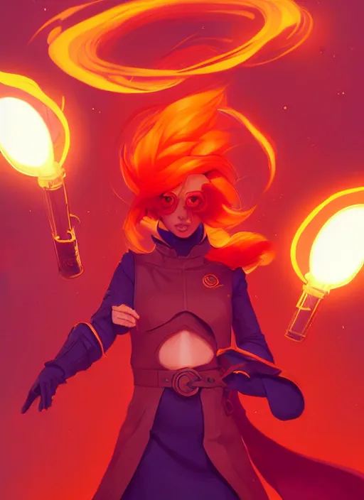 Image similar to style artgerm, joshua middleton, illustration, anthropomorphic hamster as alchemist artificer wearing orange pelt light armor, anime eyes, red hair, swirling fire cosmos, fantasy, dnd, cinematic lighting