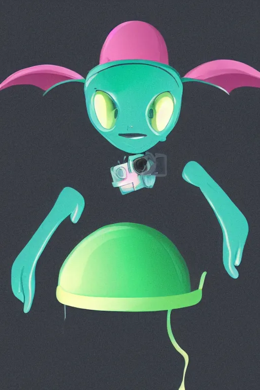 Image similar to an octane rendering of a cute alien choosing a hat to wear, on a black background., cinematic, dramatic, color grading, photojournalism, colorful, highly detailed