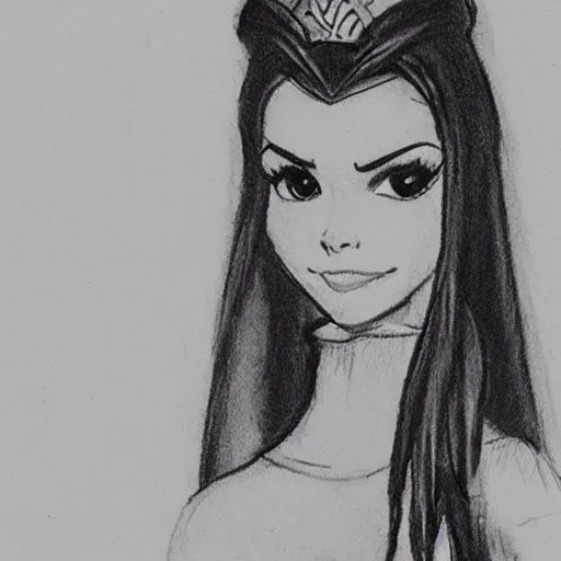 Image similar to milt kahl sketch of victoria justice with done up hair, tendrils and ponytail as princess padme from star wars episode 3